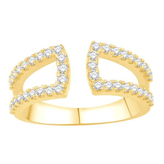 This Fashion Ring is available in 14K Yellow Gold. There are a total of 42 stones. There are Rounds with a total carat weight of 0.51 set in a Prong Set setting.