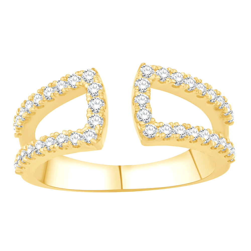 This Fashion Ring is available in 14K Yellow Gold. There are a total of 42 stones. There are Rounds with a total carat weight of 0.51 set in a Prong Set setting.