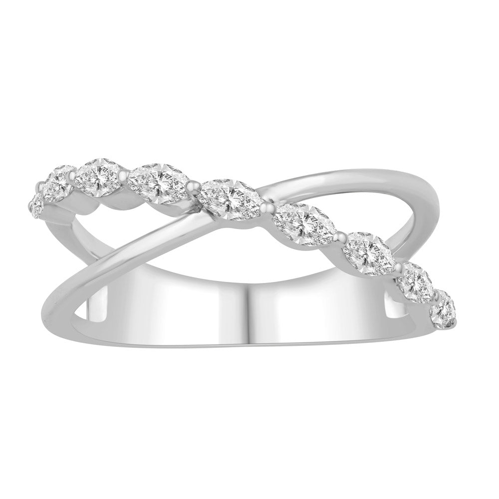 This Fashion Ring is available in 14K White Gold. There are a total of 9 stones. There are Marquise with a total carat weight of 0.47 set in a Prong Set setting.