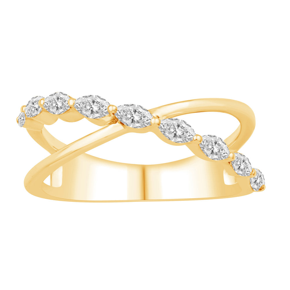 This Fashion Ring is available in 14K Yellow Gold. There are a total of 9 stones. There are Marquise with a total carat weight of 0.47 set in a Prong Set setting.