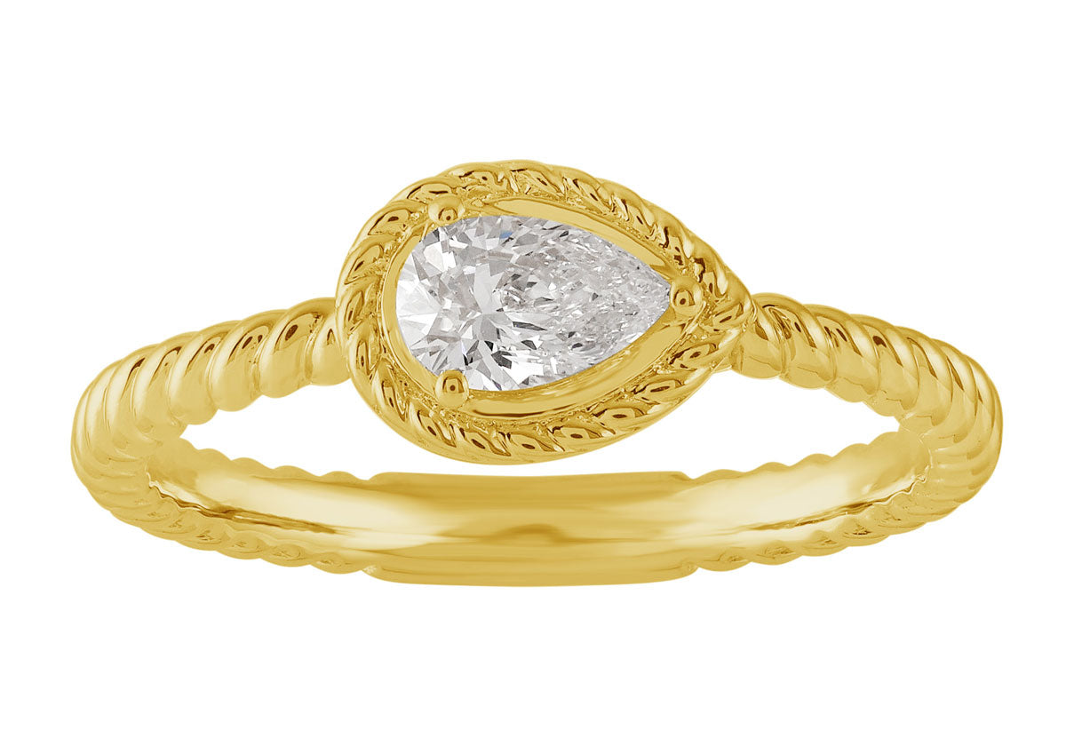 This Fashion Ring is available in 14K Yellow Gold. There are a total of 1 stones. There are Pear Shape with a total carat weight of 0.31 set in a Bezel Set setting.