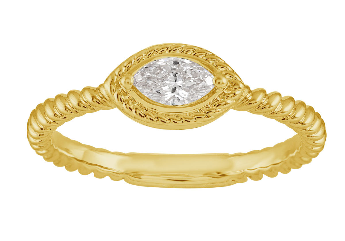 This Fashion Ring is available in 14K Yellow Gold. There are a total of 1 stones. There are Marquise with a total carat weight of 0.24 set in a Bezel Set setting.