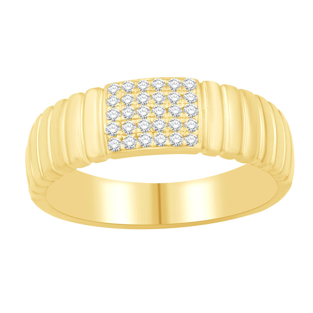 This Fashion Ring is available in 14K Yellow Gold. There are a total of 30 stones. There are Rounds with a total carat weight of 0.15 set in a  setting.