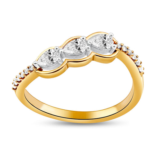 This Fashion Ring is available in 14K Yellow Gold. There are a total of 15 stones. There are Pear Shape with a total carat weight of 0.27 set in a Prong Set setting.There are Rounds stones with a total carat weight of 0.08 set in a Prong Set.