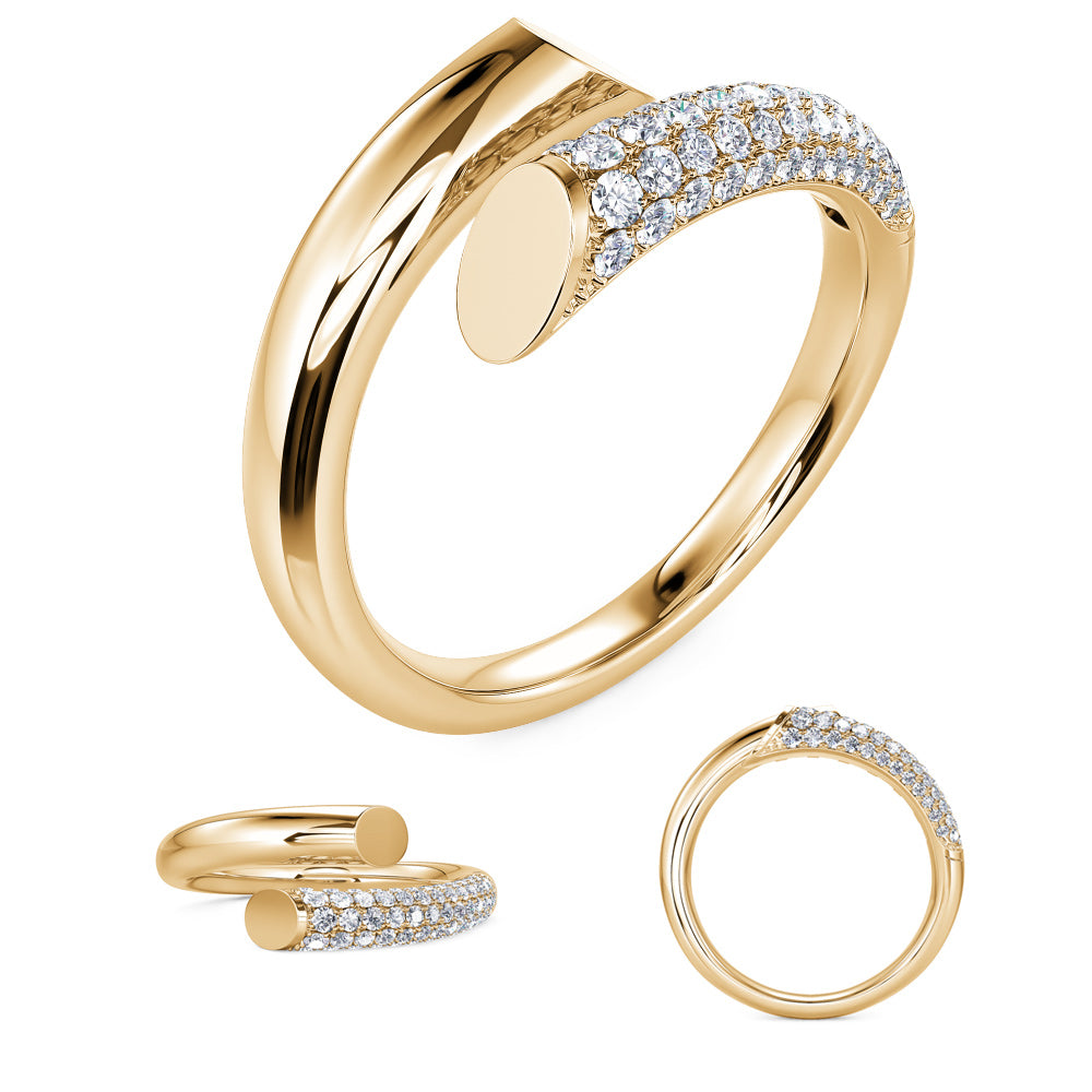This Fashion Ring is available in 14K Yellow Gold. There are a total of 63 stones. There are Rounds with a total carat weight of 0.33 set in a Micro Pave setting.