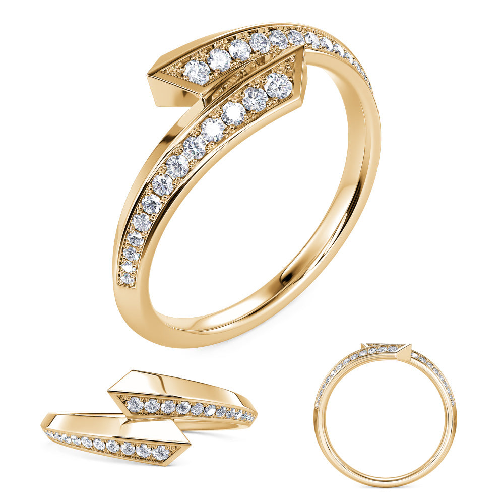 This Fashion Ring is available in 14K Yellow Gold. There are a total of 26 stones. There are Rounds with a total carat weight of 0.14 set in a Micro Prong setting.