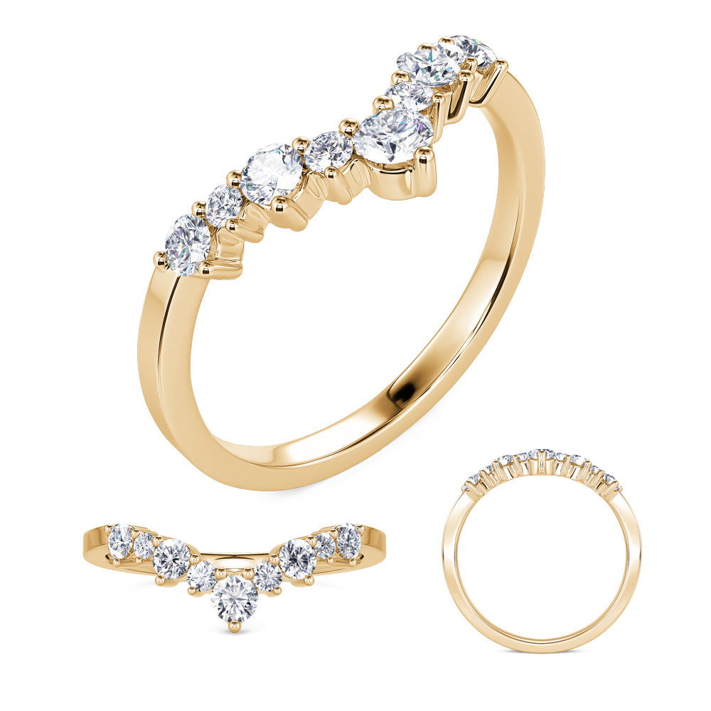 This Fashion Ring is available in 14K Yellow Gold. There are a total of 9 stones. There are Rounds with a total carat weight of 0.32 set in a Micro Prong setting.