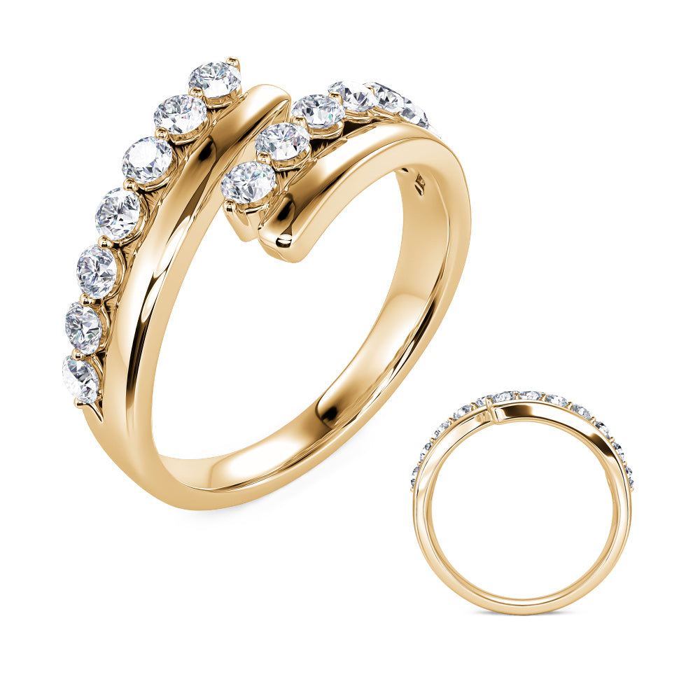 This Fashion Ring is available in 14K Yellow Gold. There are a total of 14 stones. There are Rounds with a total carat weight of 0.46 set in a Prong Set setting.