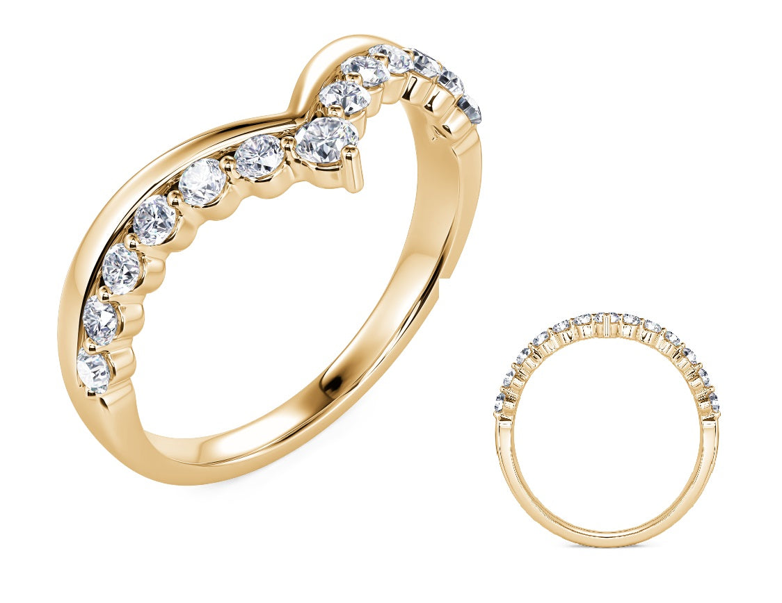 This Fashion Ring is available in 14K Yellow Gold. There are a total of 13 stones. There are Rounds with a total carat weight of 0.3 set in a Prong Set setting.