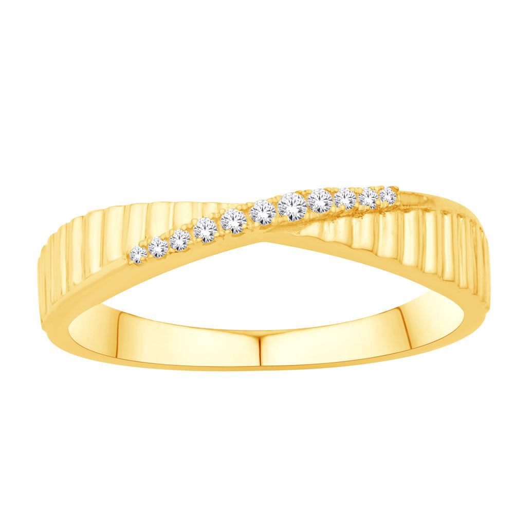 This Fashion Ring is available in 14K Yellow Gold. There are a total of 11 stones. There are Rounds with a total carat weight of 0.07 set in a Micro Prong setting.