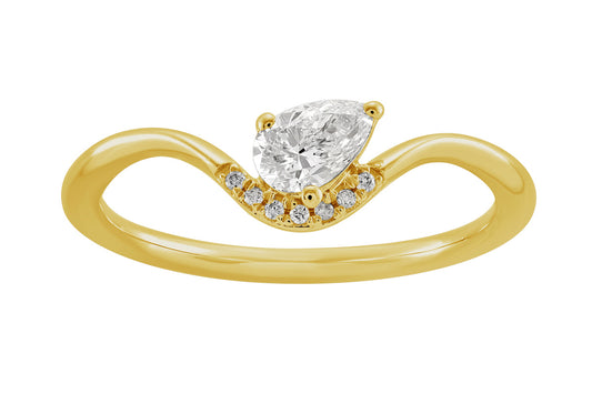 This Fashion Ring is available in 14K Yellow Gold. There are a total of 8 stones. There are Pear Shape with a total carat weight of 0.28 set in a Micro Prong|Prong Set setting.There are Rounds stones with a total carat weight of 0.04 set in a Micro Prong|Prong Set.