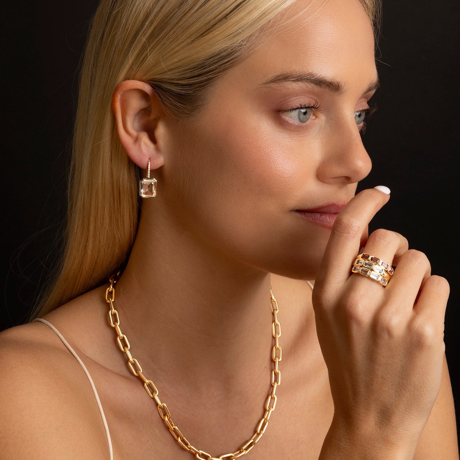 14k Crystal Quartz Emerald Cut Stacking Band Ring
