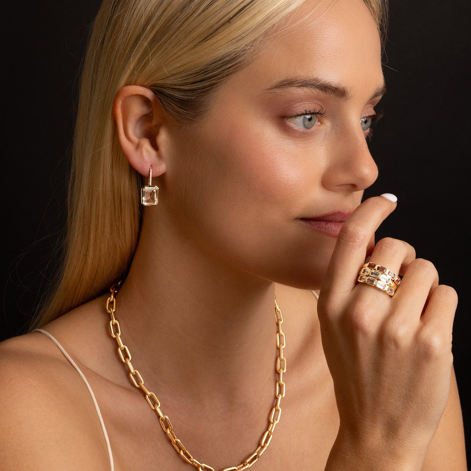 14k Pink Tourmaline Emerald Cut Stacking Band Ring