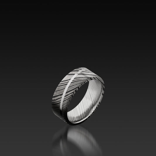 Damascus Steel Band with White Gold
