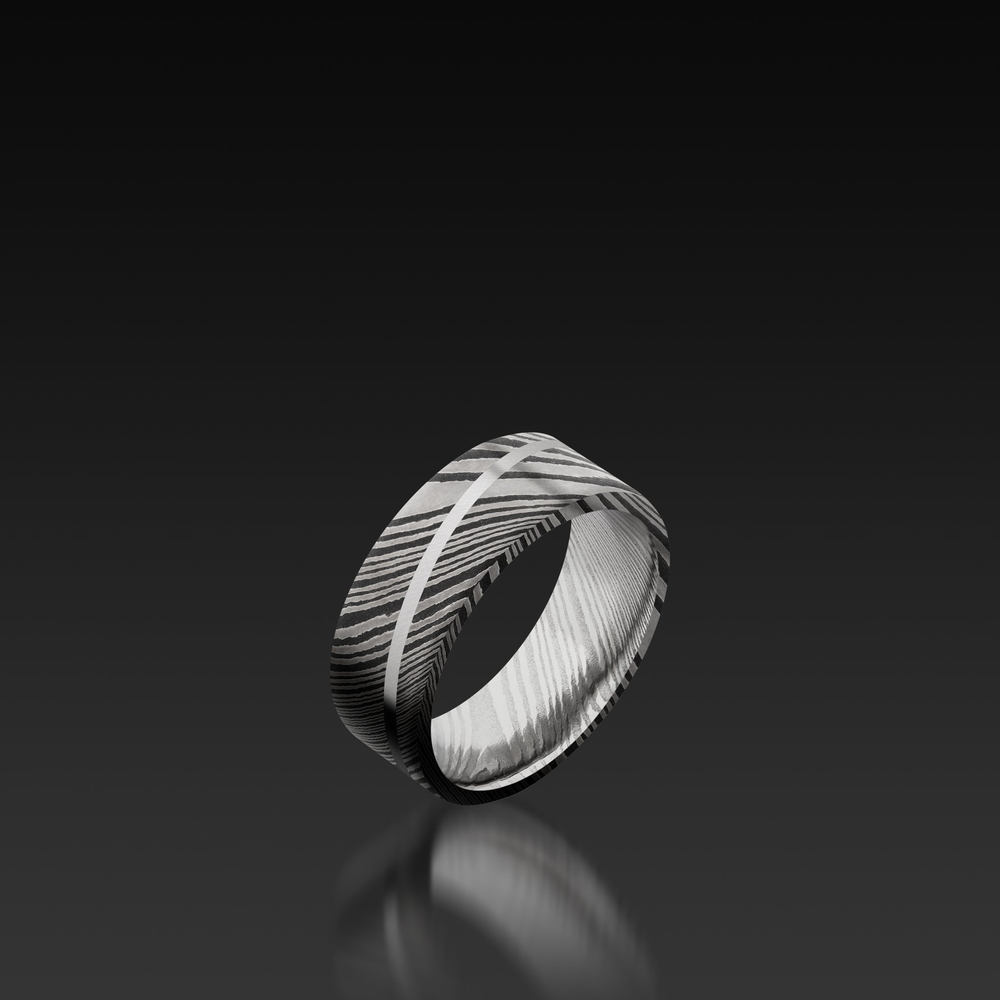 Damascus Steel Band with White Gold