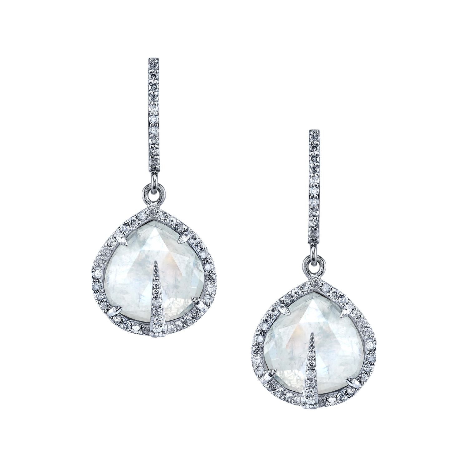 Rainbow Moonstone & Diamond Teardrop Earrings with Pave Diamond Spike  E0000093 - TBird