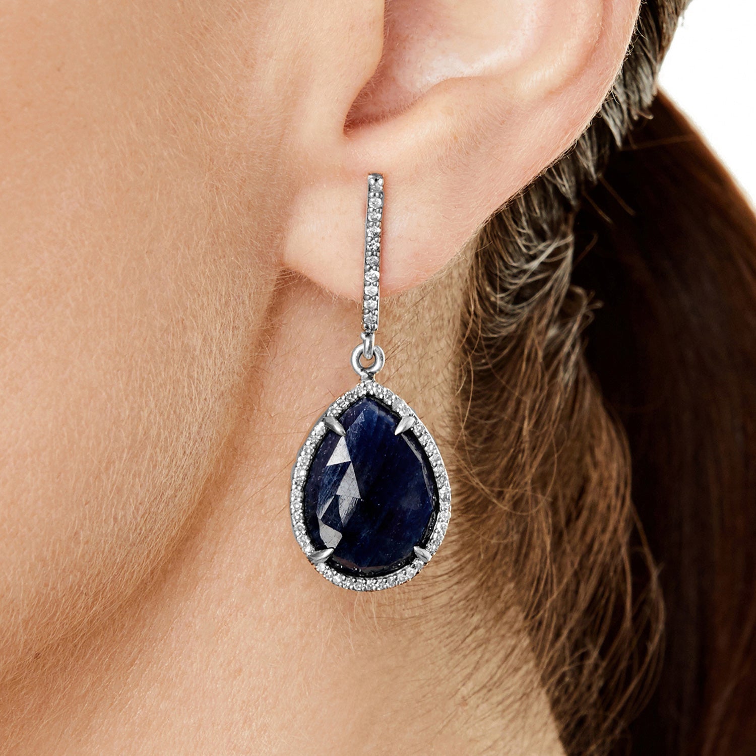 Diamond Halo Sapphire Teardrop Earrings  E0000141 - TBird