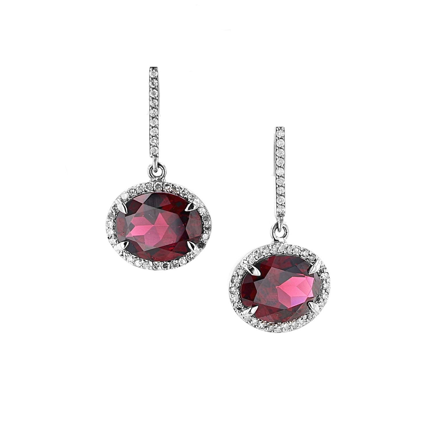 Red Garnet Diamond Oval Drop Earrings  E0000223 - TBird