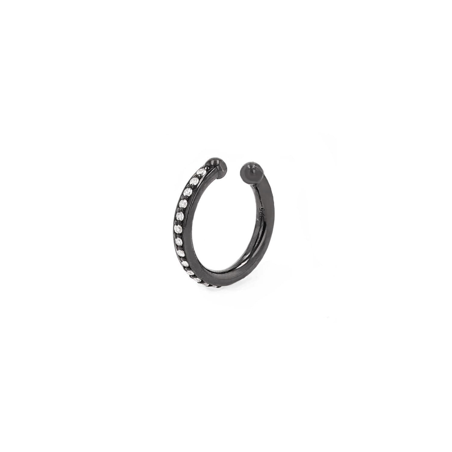 White Diamond and Blackened Silver Ear Cuff