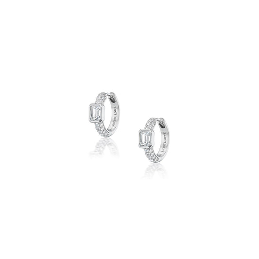3 Row Diamond Huggies with White Topaz Bezel Earrings