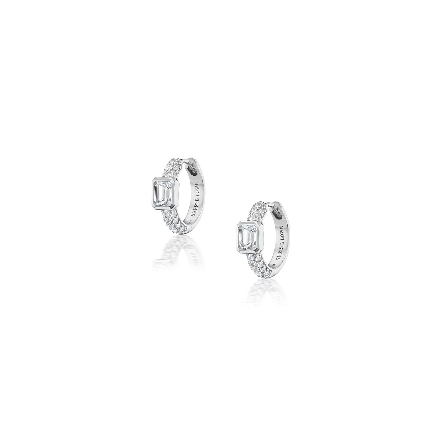 3 Row Diamond Huggies with White Topaz Bezel Earrings