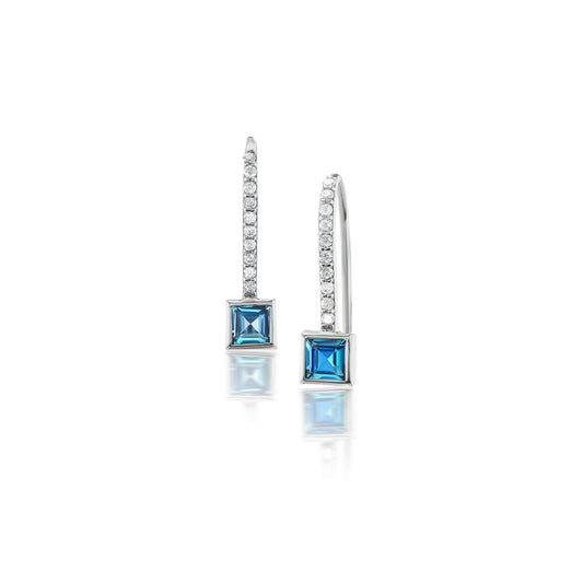 London Blue Topaz Princess Cut with French Hook Earrings