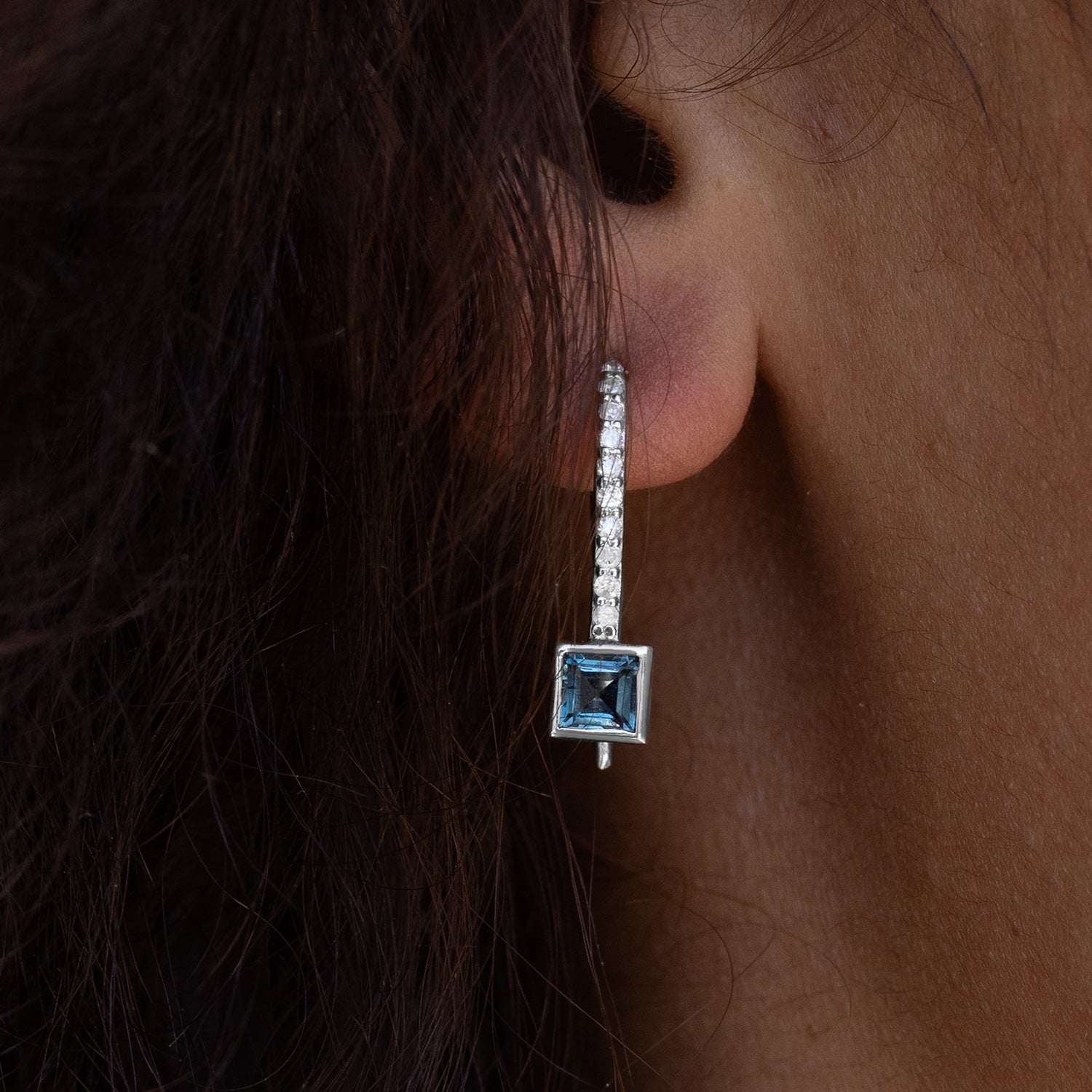 London Blue Topaz Princess Cut with French Hook Earrings