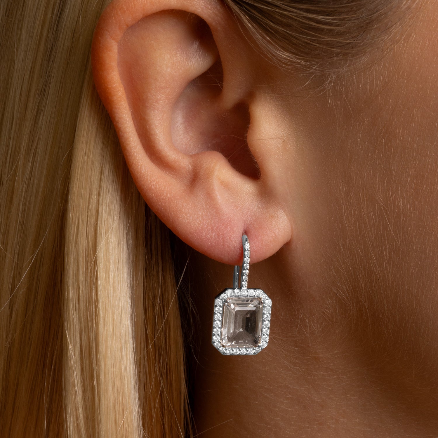 Crystal Quartz and Diamond French Hook Earrings