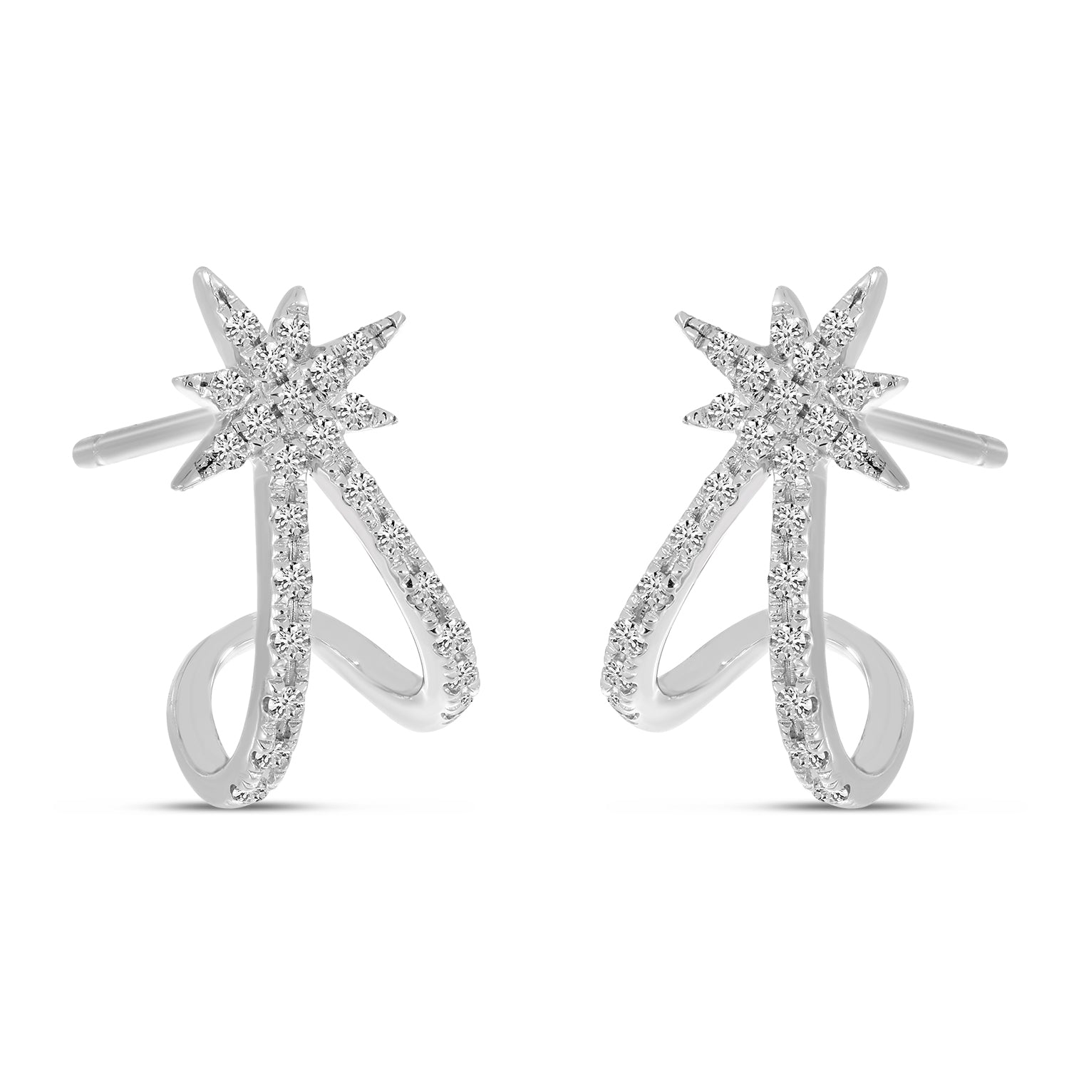 14K White Gold Diamond Starburst Huggie Earrings E10979W