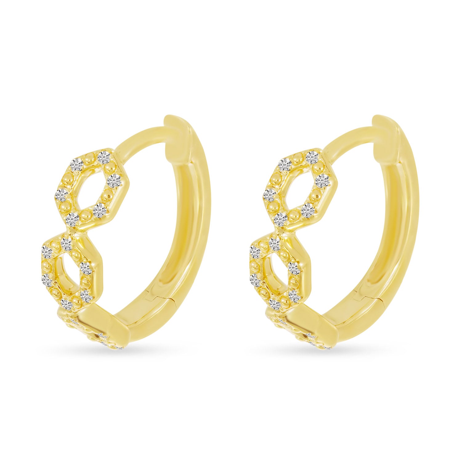14K Yellow Gold Diamond Geometric Huggie Earrings E10995