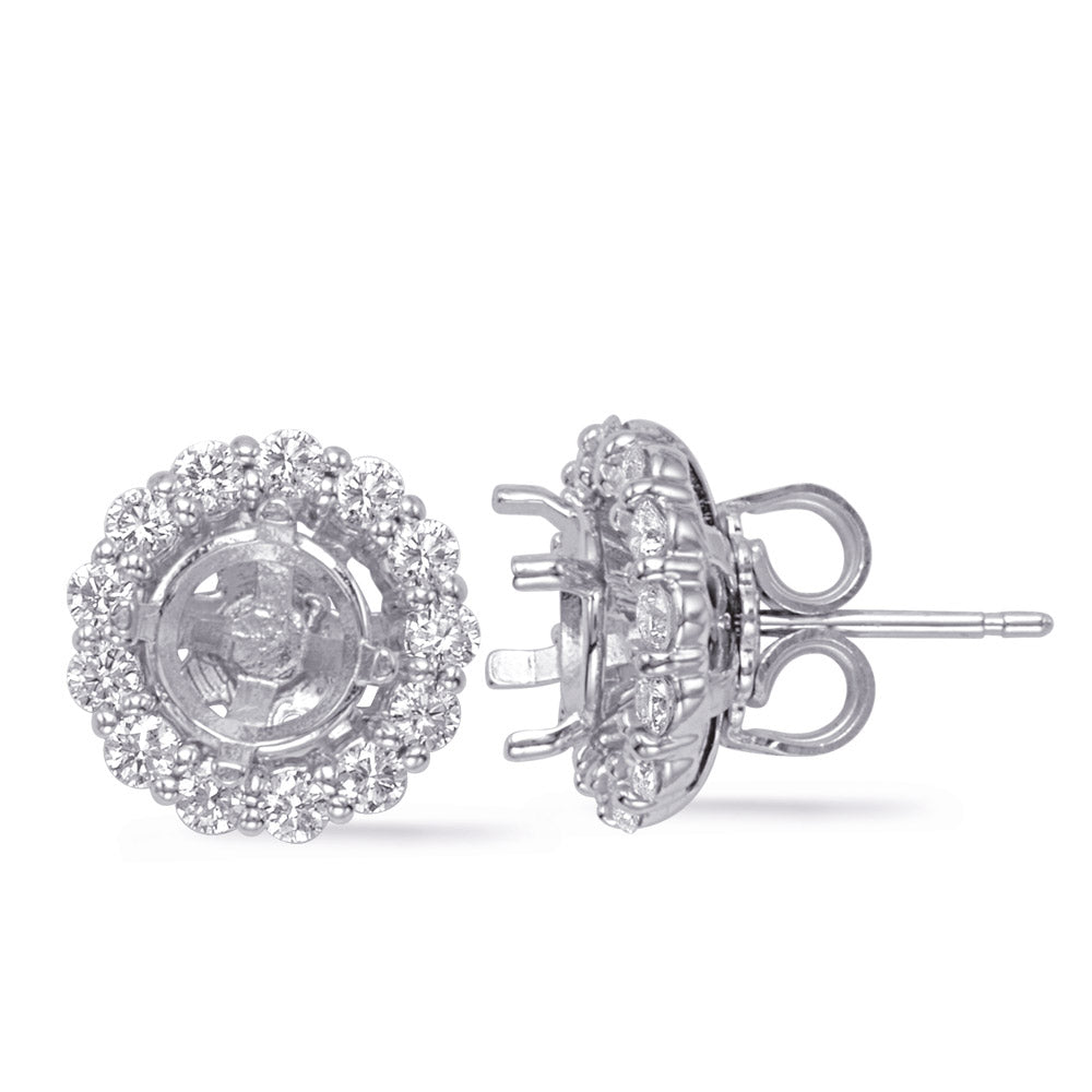 This Earring is available in 14K White Gold. There are a total of 20 stones. There are Rounds with a total carat weight of 0.59 set in a  setting.