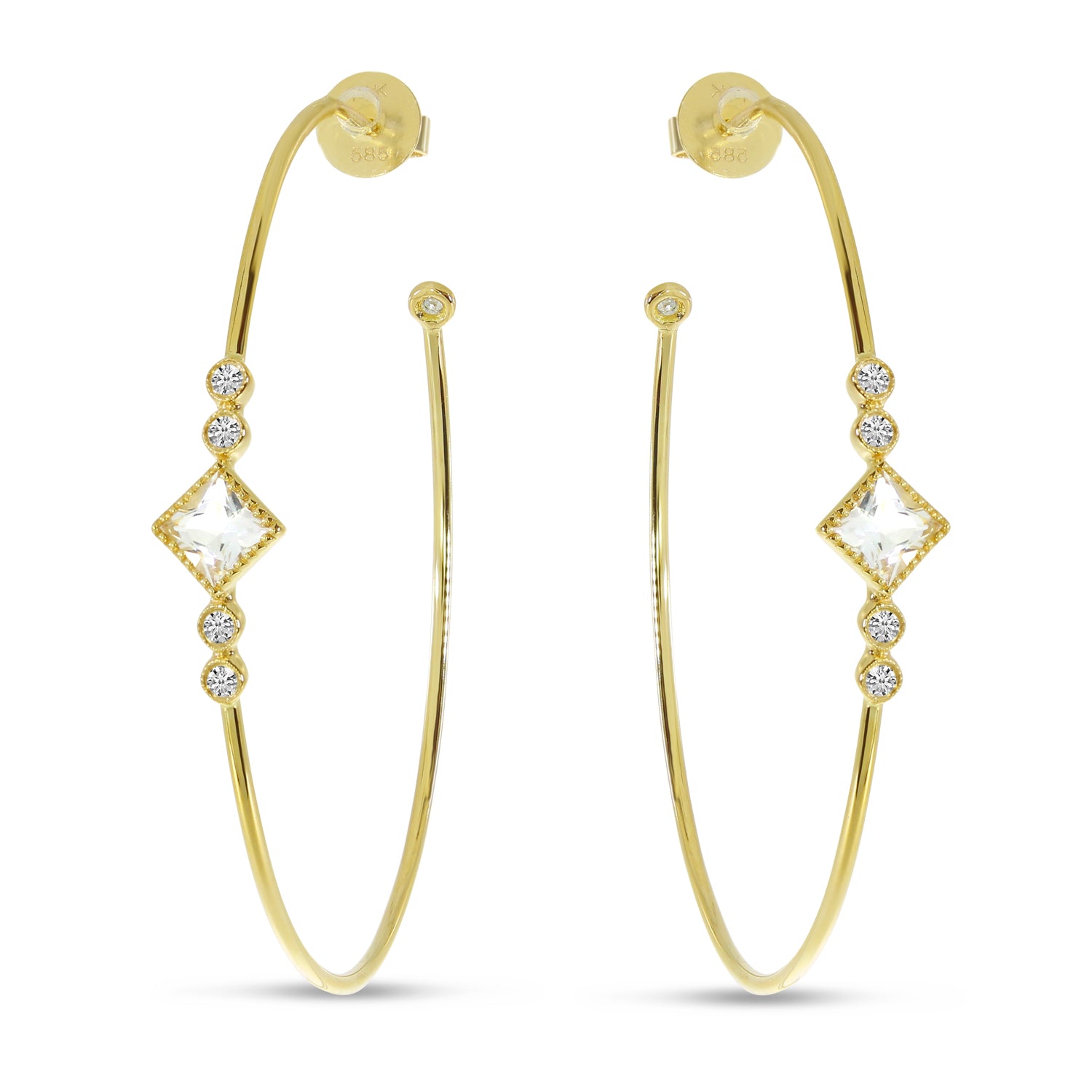 FANCY WHITE TOPAZ WIRE HOOP EARRINGS E4302