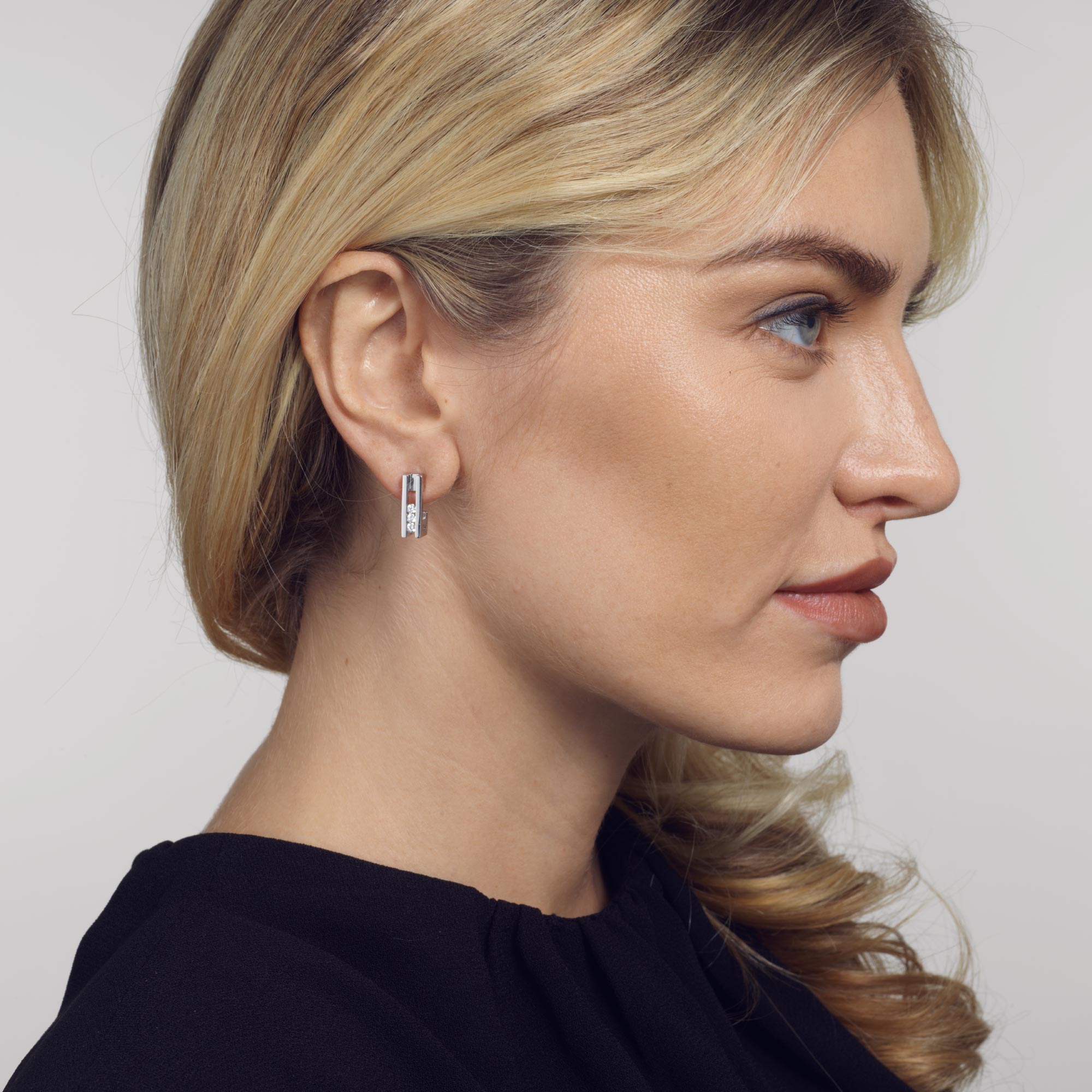 Lines Diamond Huggie Earrings