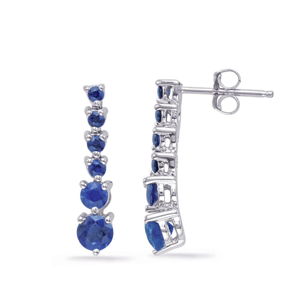 This Earring is available in 14K White Gold. There are a total of 12 stones. There are Sapphire with a total carat weight of 1.57 set in a  setting.