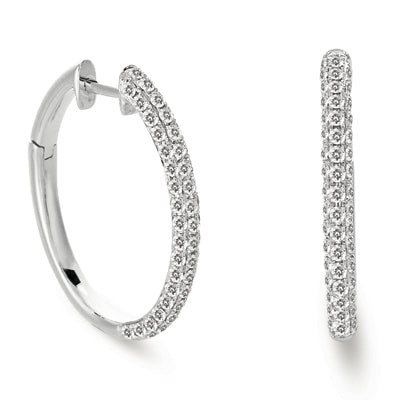 This Earring is available in 14K White Gold. There are a total of 110 stones. There are Rounds with a total carat weight of 1.05 set in a  setting.