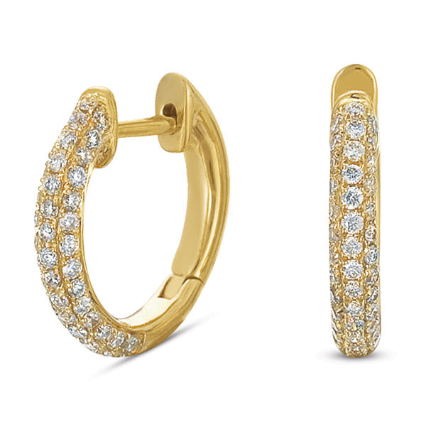 This Earring is available in 14K Yellow Gold. There are a total of 86 stones. There are Rounds with a total carat weight of 0.32 set in a  setting.