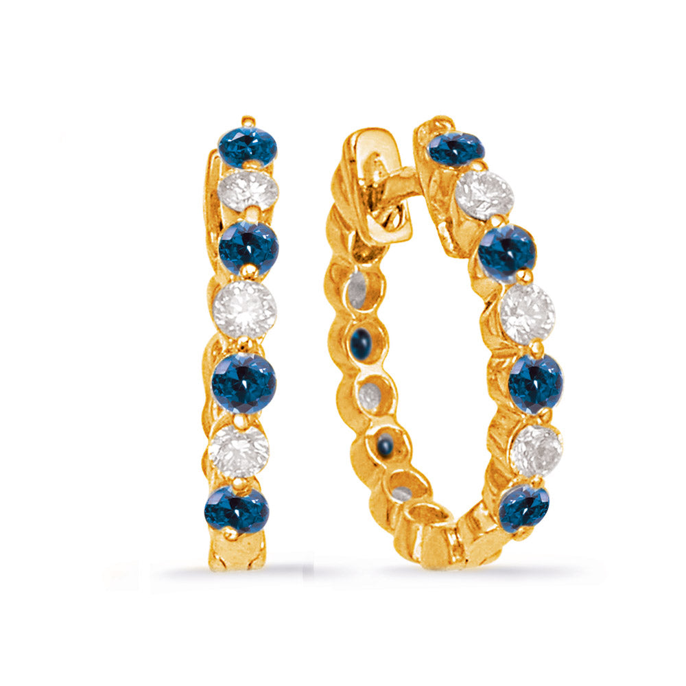 This Earring is available in 14K Yellow Gold. There are a total of 14 stones. There are Rounds with a total carat weight of 0.13 set in a Prong Set setting.There are Sapphire stones with a total carat weight of 0.28 set in a Prong Set.