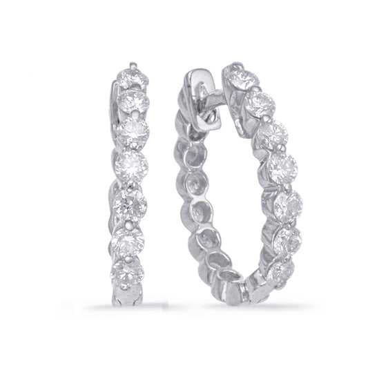 This Earring is available in 14K White Gold. There are a total of 14 stones. There are Rounds with a total carat weight of 0.3 set in a Prong Set setting.