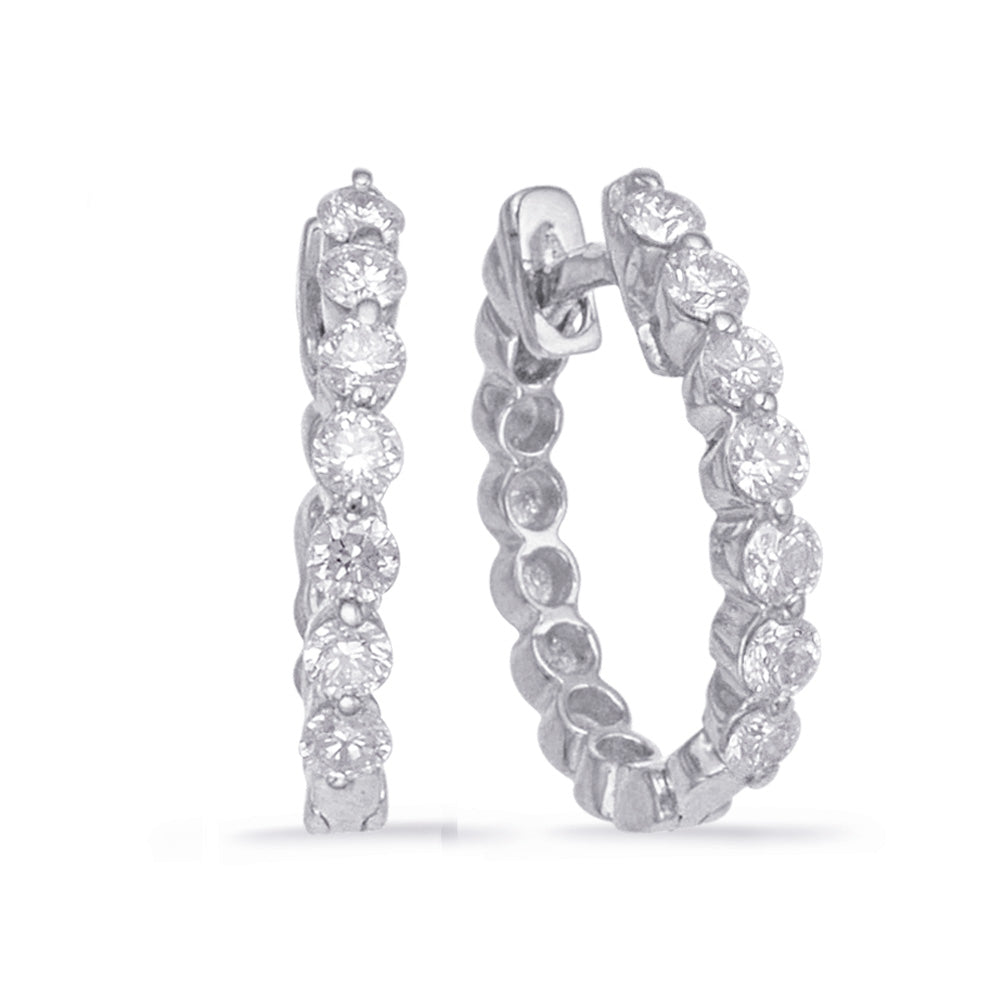 This Earring is available in 14K White Gold. There are a total of 14 stones. There are Rounds with a total carat weight of 0.3 set in a Prong Set setting.