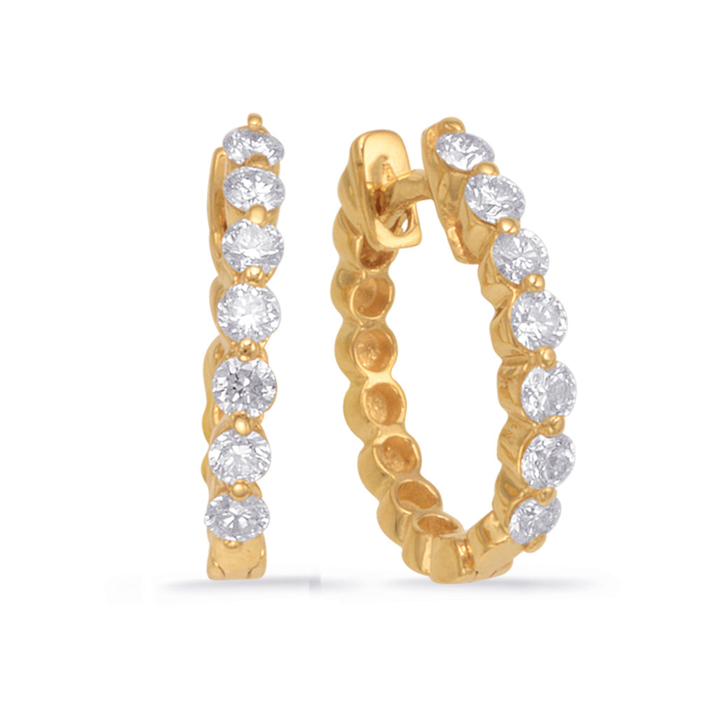 This Earring is available in 14K Yellow Gold. There are a total of 14 stones. There are Rounds with a total carat weight of 0.3 set in a Prong Set setting.