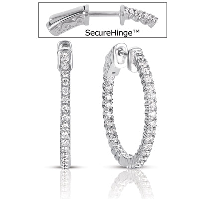 This Earring is available in 14K White Gold. There are a total of 60 stones. There are Rounds with a total carat weight of 0.86 set in a Prong Set setting.