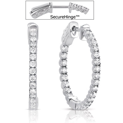 This Earring is available in 14K White Gold. There are a total of 50 stones. There are Rounds with a total carat weight of 1.07 set in a Prong Set setting.