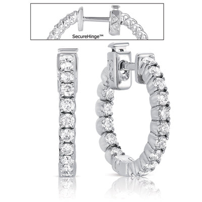 This Earring is available in 14K White Gold. There are a total of 34 stones. There are Rounds with a total carat weight of 1.01 set in a Prong Set setting.