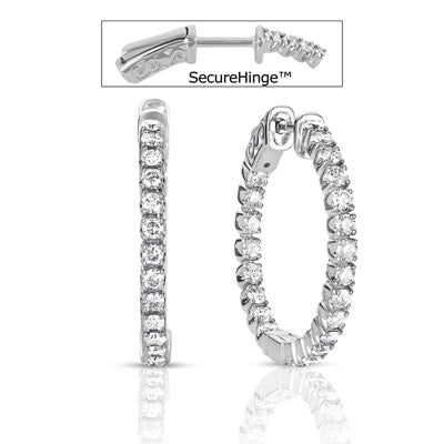 This Earring is available in 14K White Gold. There are a total of 44 stones. There are Rounds with a total carat weight of 1.3 set in a  setting.