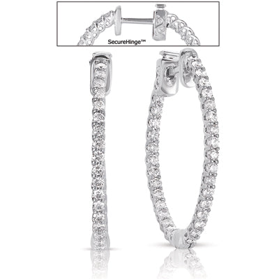 This Earring is available in 14K White Gold. There are a total of 60 stones. There are Rounds with a total carat weight of 1.28 set in a  setting.