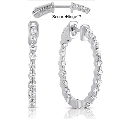 This Earring is available in 14K White Gold. There are a total of 38 stones. There are Rounds with a total carat weight of 1.13 set in a Prong Set setting.