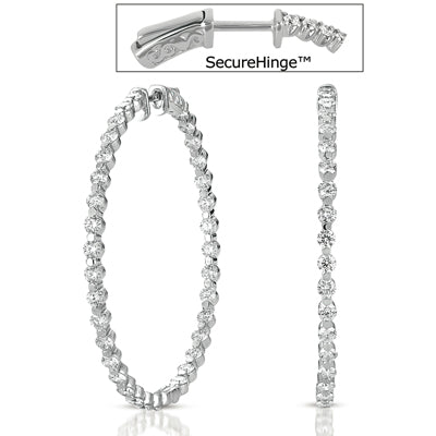 This Earring is available in 14K White Gold. There are a total of 70 stones. There are Rounds with a total carat weight of 5.81 set in a Prong Set setting.