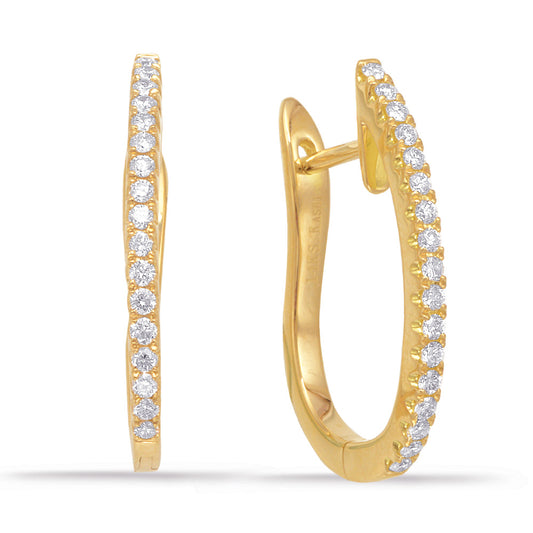 This Earring is available in 14K Yellow Gold. There are a total of 34 stones. There are Rounds with a total carat weight of 0.32 set in a Micro Prong setting.