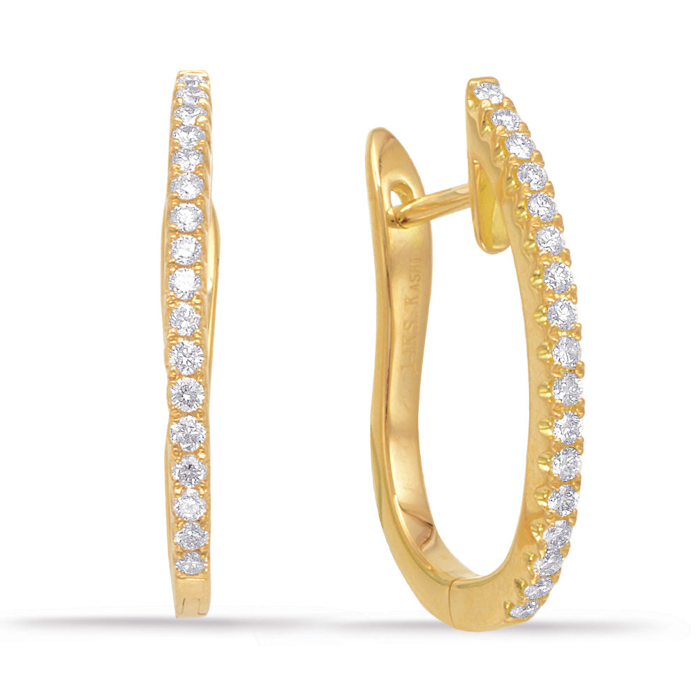 This Earring is available in 14K Yellow Gold. There are a total of 34 stones. There are Rounds with a total carat weight of 0.32 set in a Micro Prong setting.