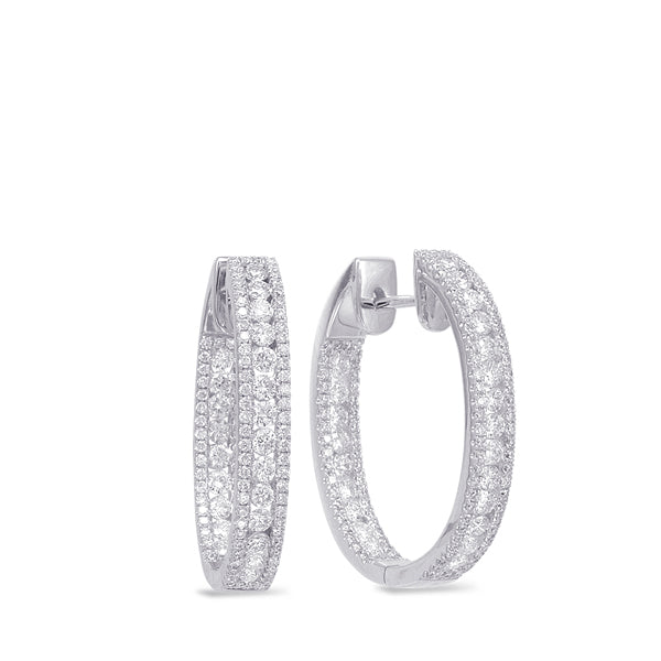 This Earring is available in 14K White Gold. There are a total of 262 stones. There are Rounds with a total carat weight of 1.79 set in a Channel Set|Micro Prong setting.
